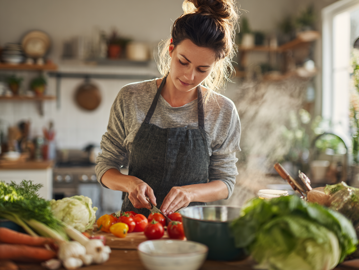 Різноманітні свіжі продукти та інгредієнти для здорового харчування розкладені на дерев'яному столі