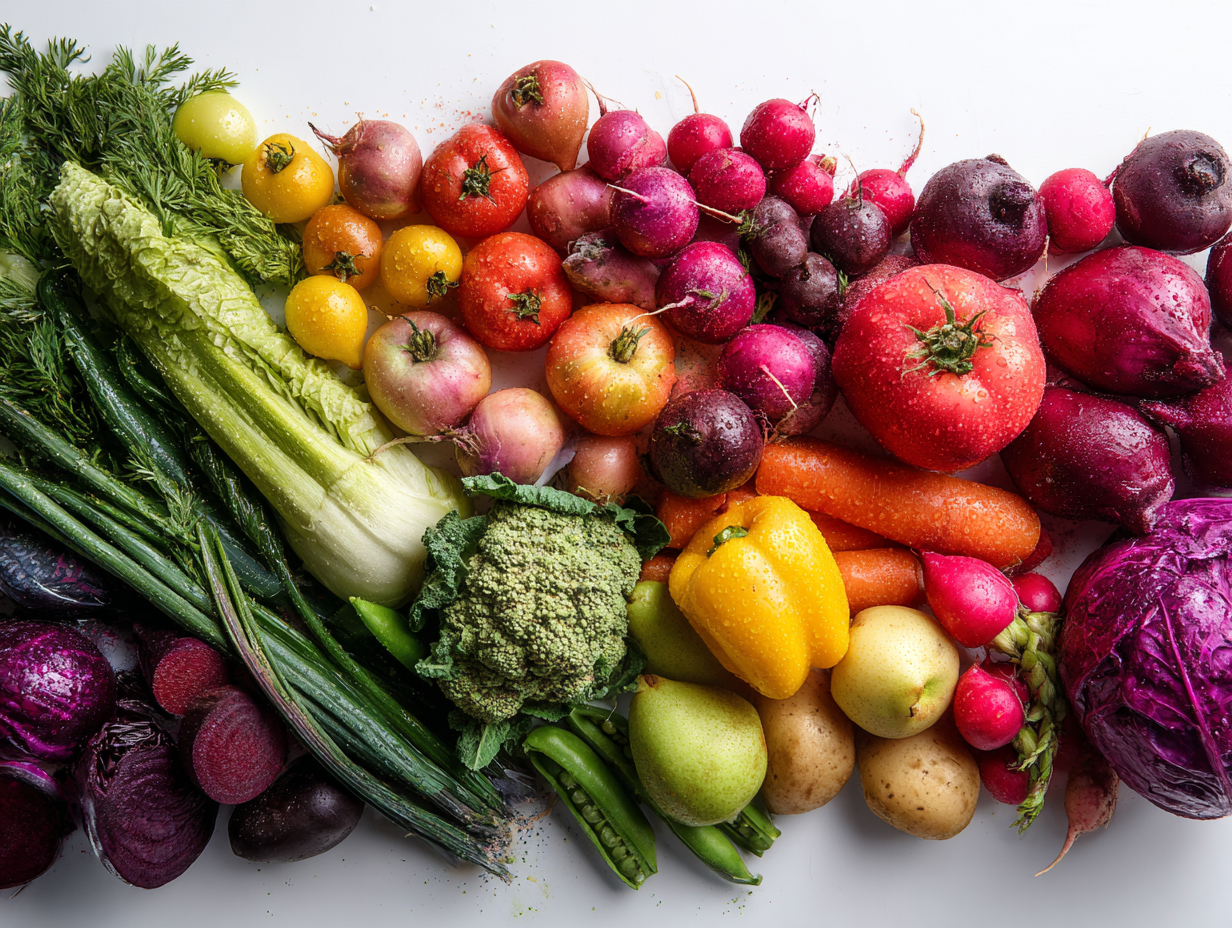 Основні принципи здорового харчування представлені через різноманітні натуральні продукти